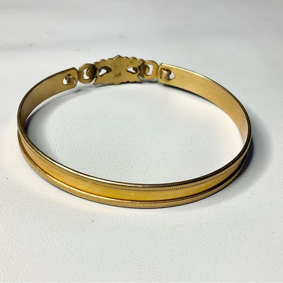 Antique Gold Plated Baby Bangle Red Cabochon Paste Stones - Picture 2 of 7